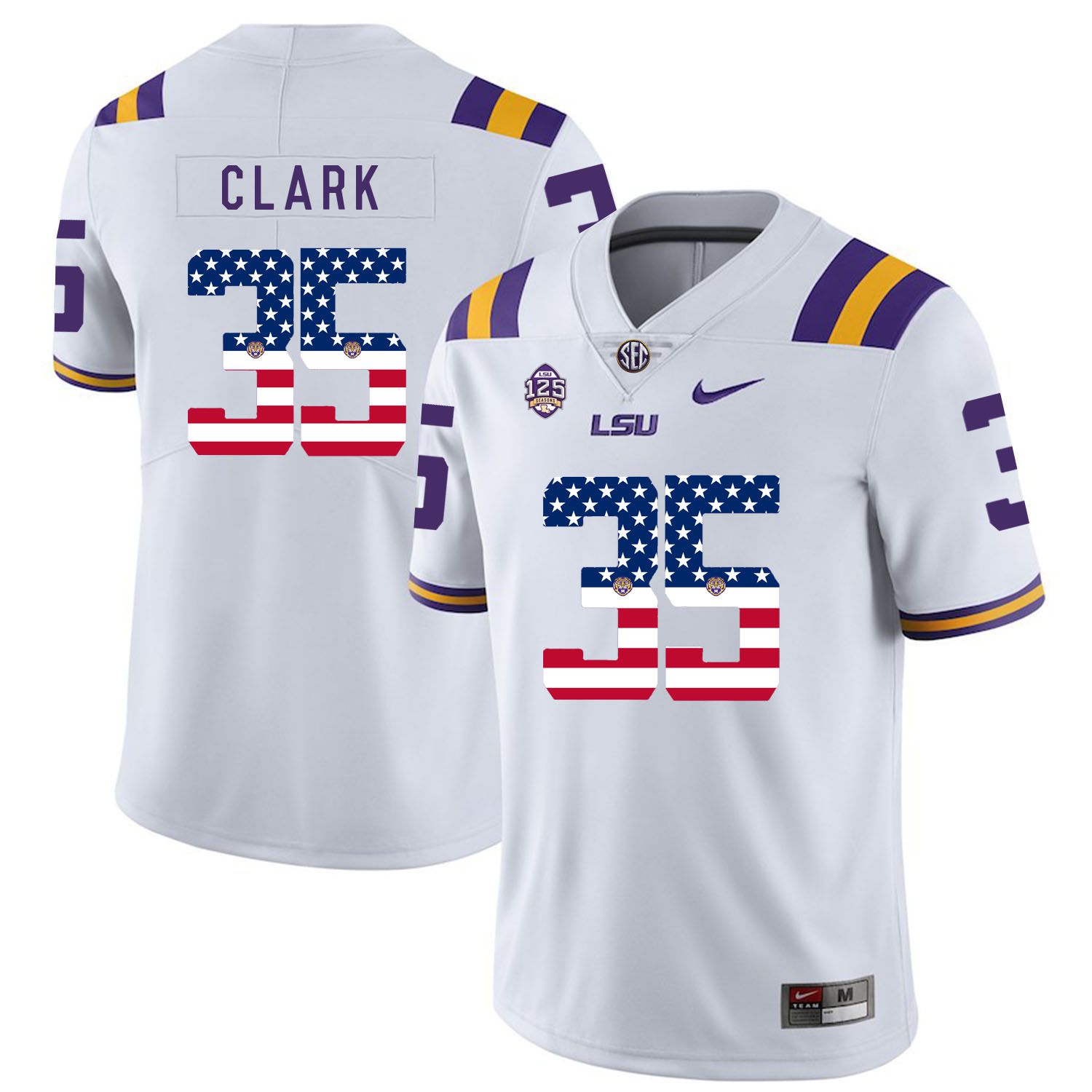 Men LSU Tigers 35 Clark White Flag Customized NCAA Jerseys